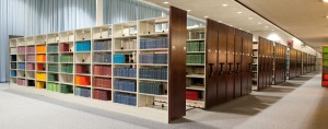 High Density Library Shelving with Dark wood End Panels